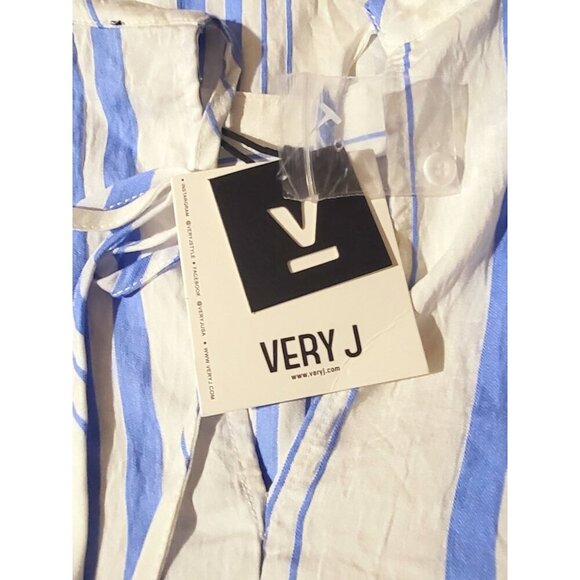 Blue & White Striped Tencel Blouse With Tie-Back & Pop Sleeves By Very J Sz M Ne - Picture 3 of 12